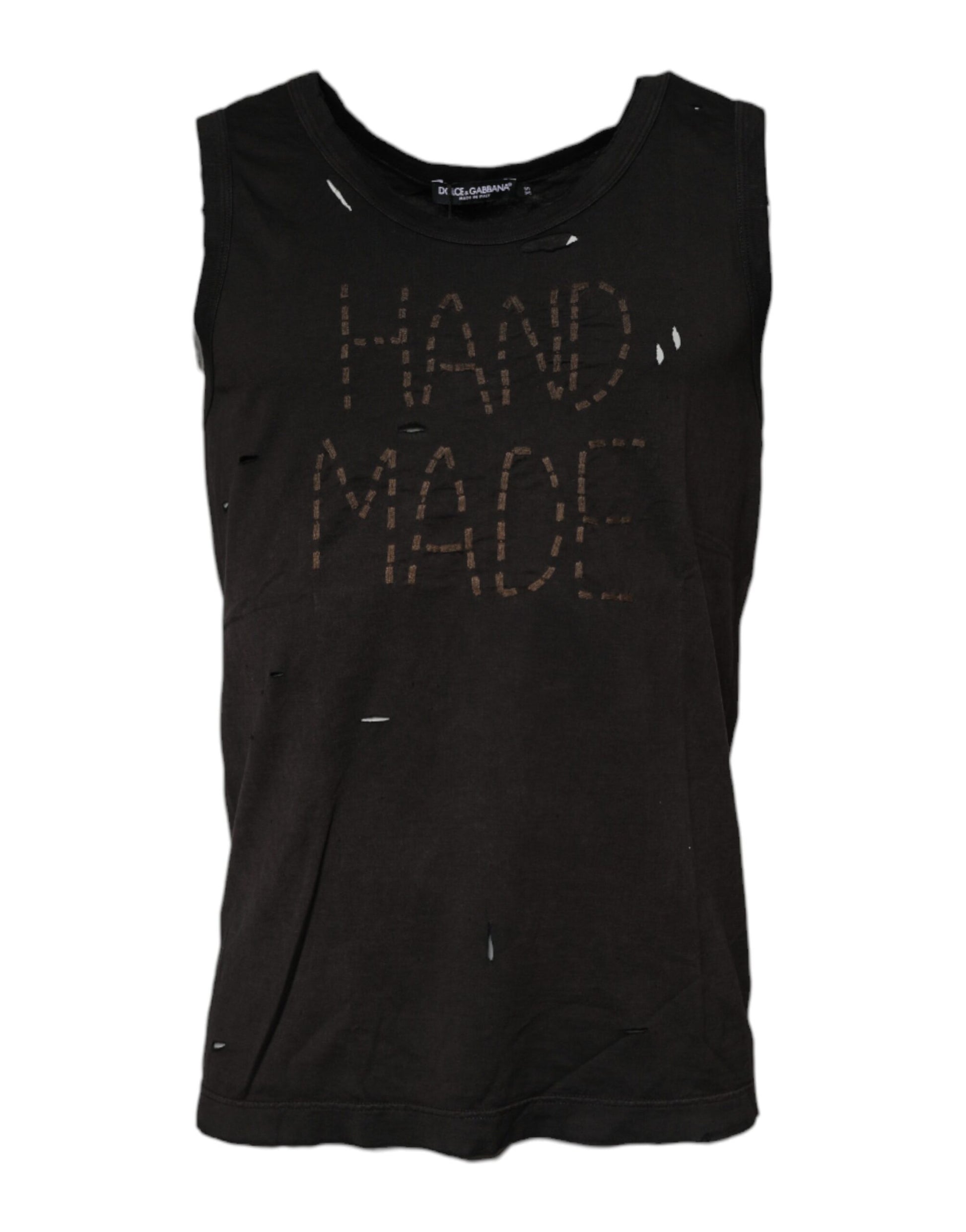 Black tank top with hand mage written in white letters