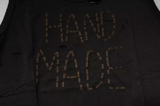 Handmade black t-shirt with embroidered text