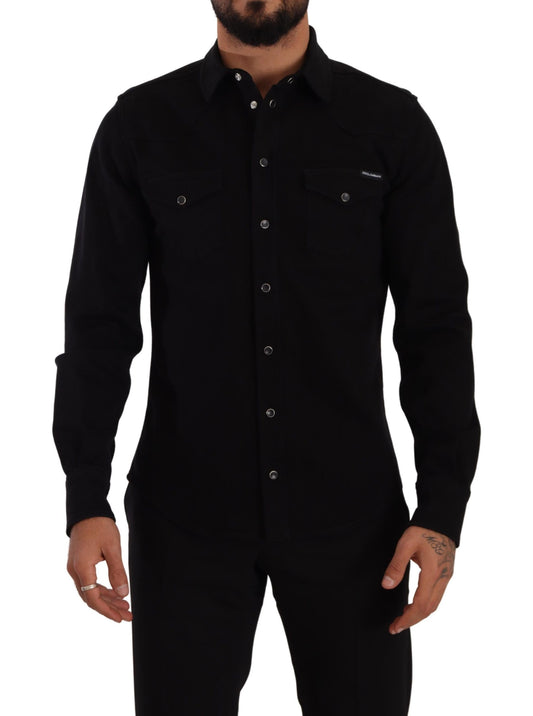 Man wearing black button down shirt