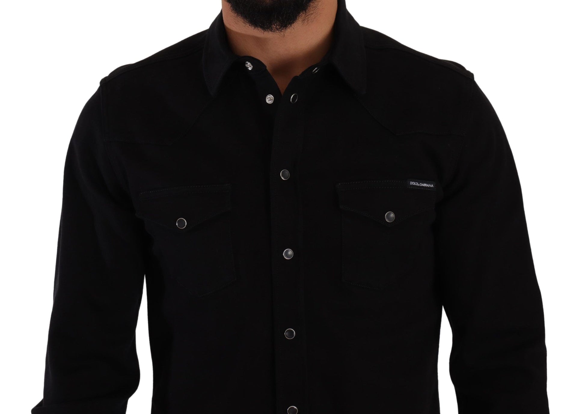Black denim jacket with button details