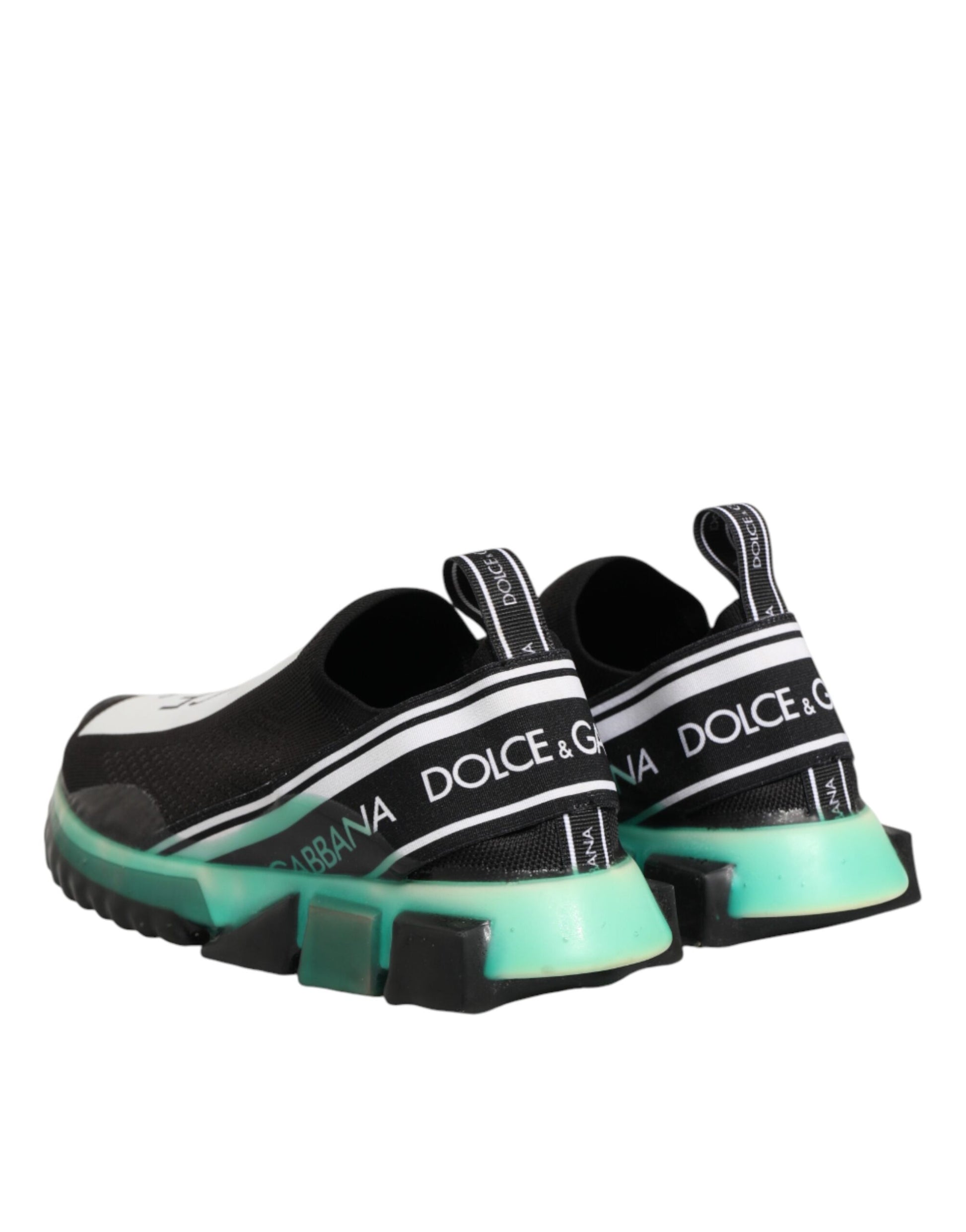 Black and white sneakers with neon green accents