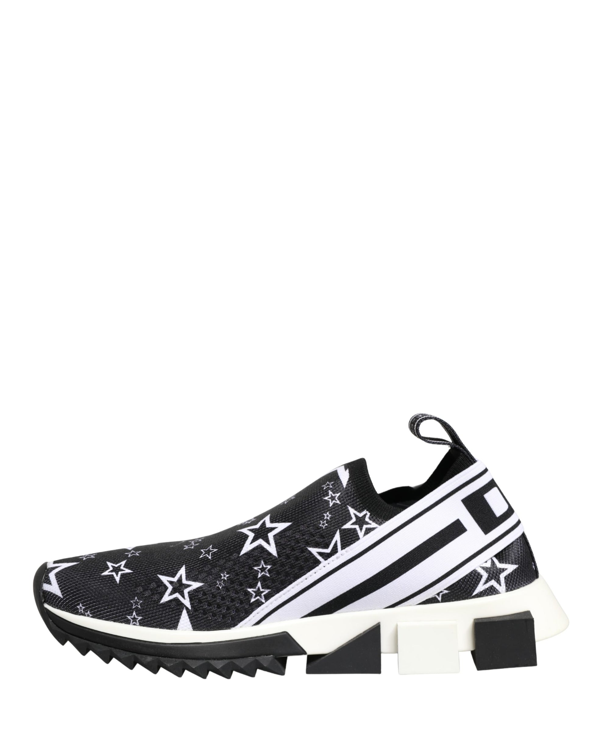 A pair of black sneakers with white stars and stripes design on the side