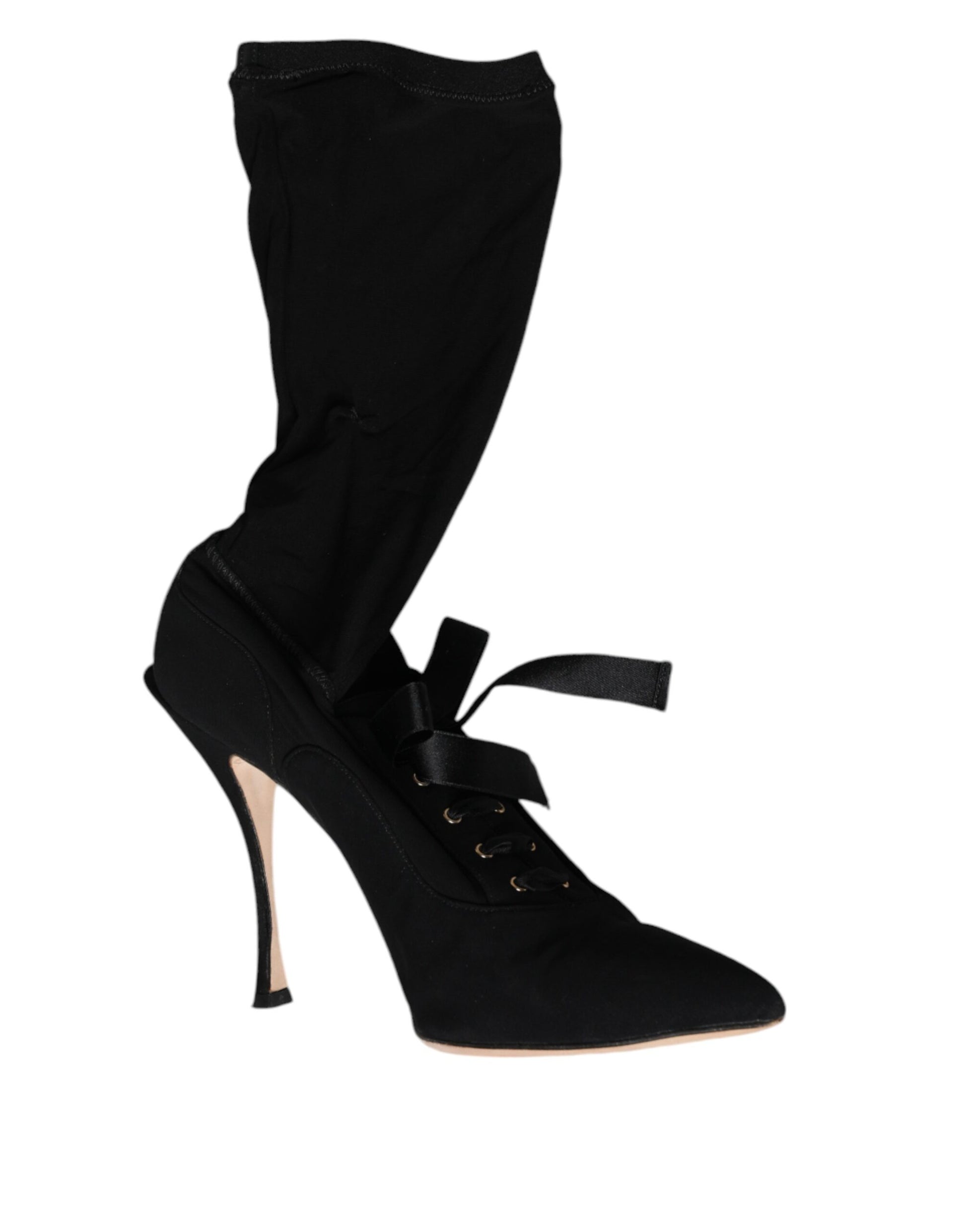 Black knee high boots with bow detail on top
