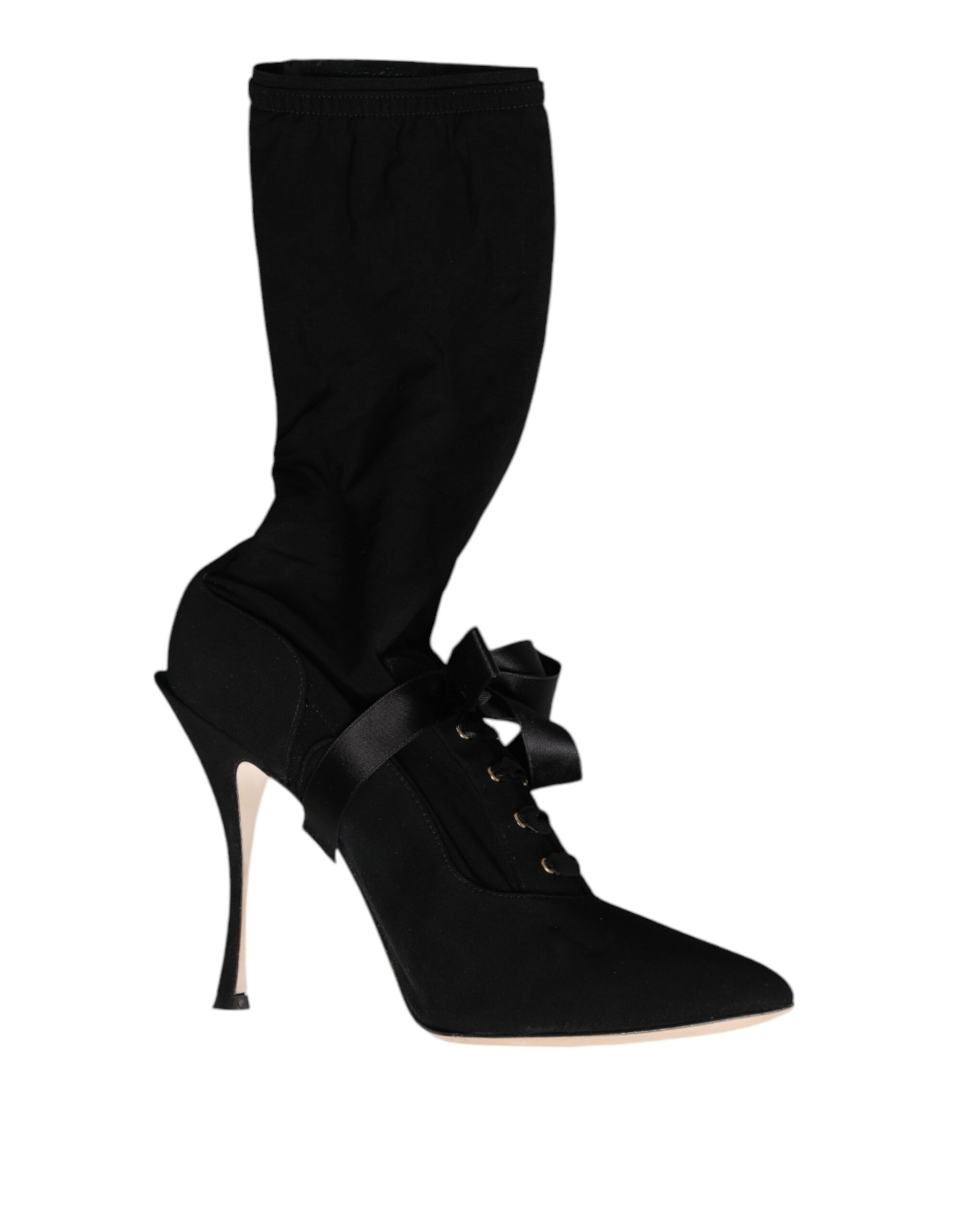 Black high heel shoes with bow detailing