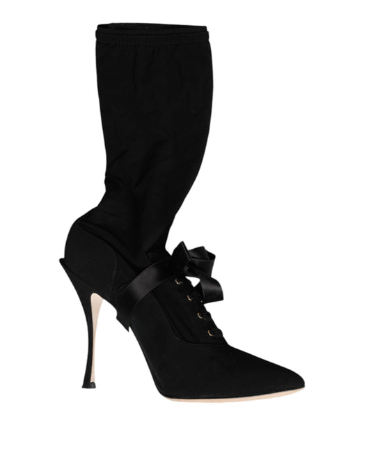 Black high heel shoes with bow detailing