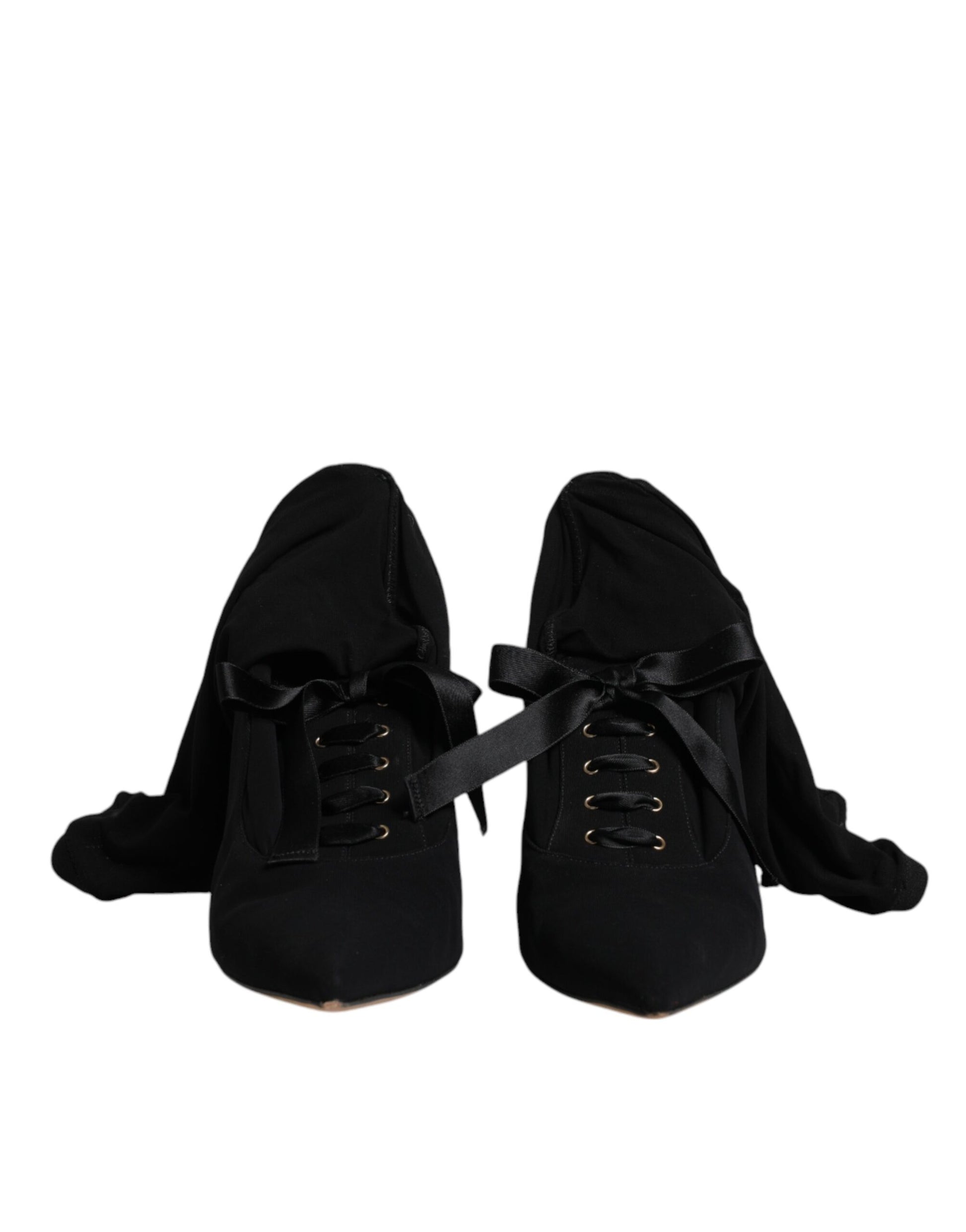 Pair of black ballet flats with ribbon laces