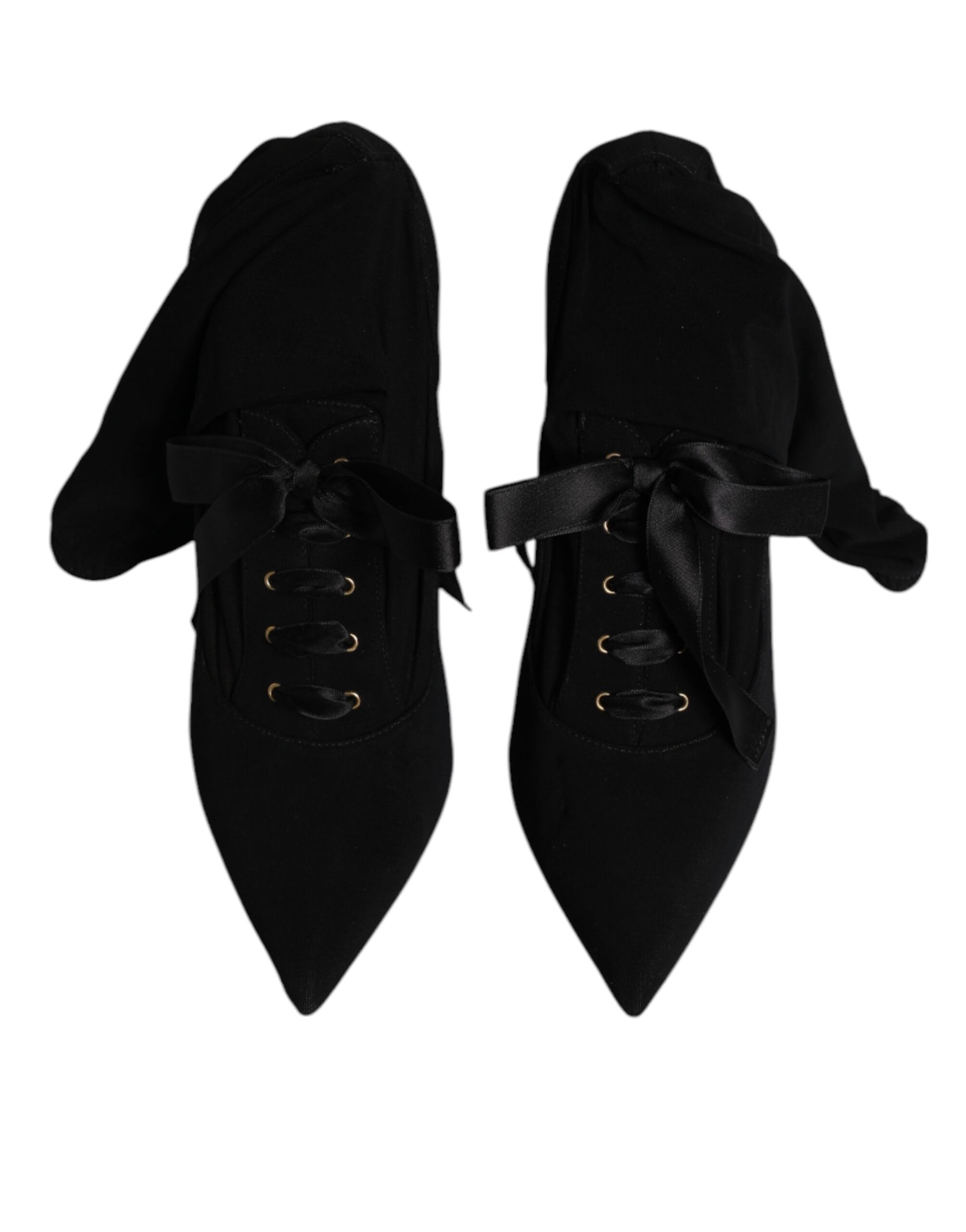 Pair of black ballet flats with lace trim