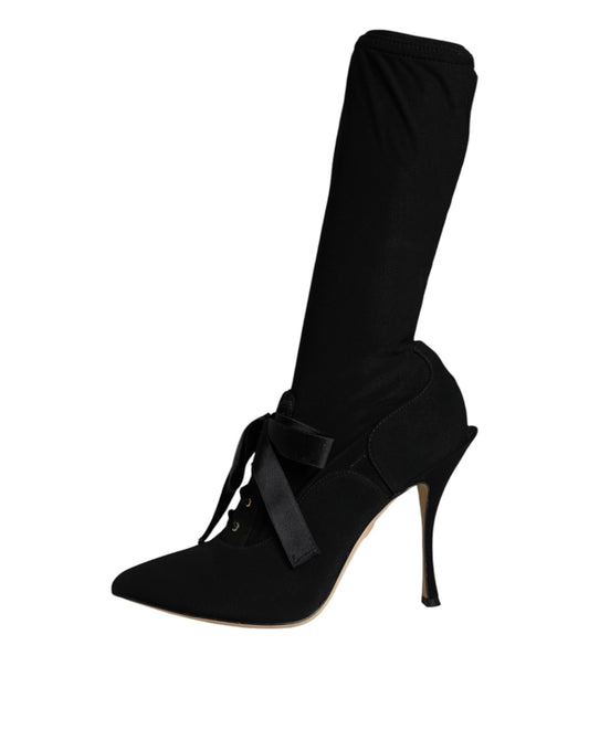 Black knee high boot with bow detailing