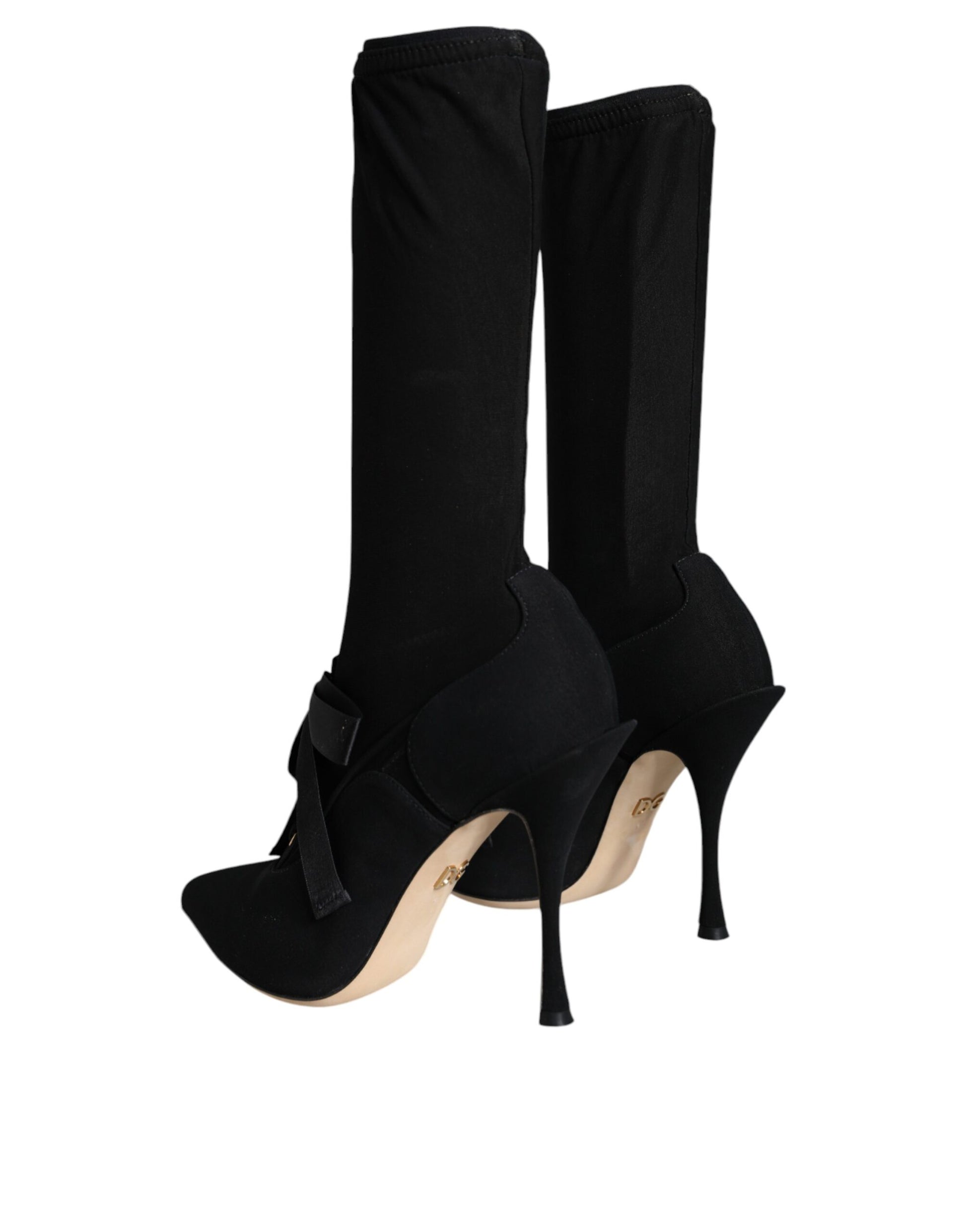 Pair of black high heel shoes with straps