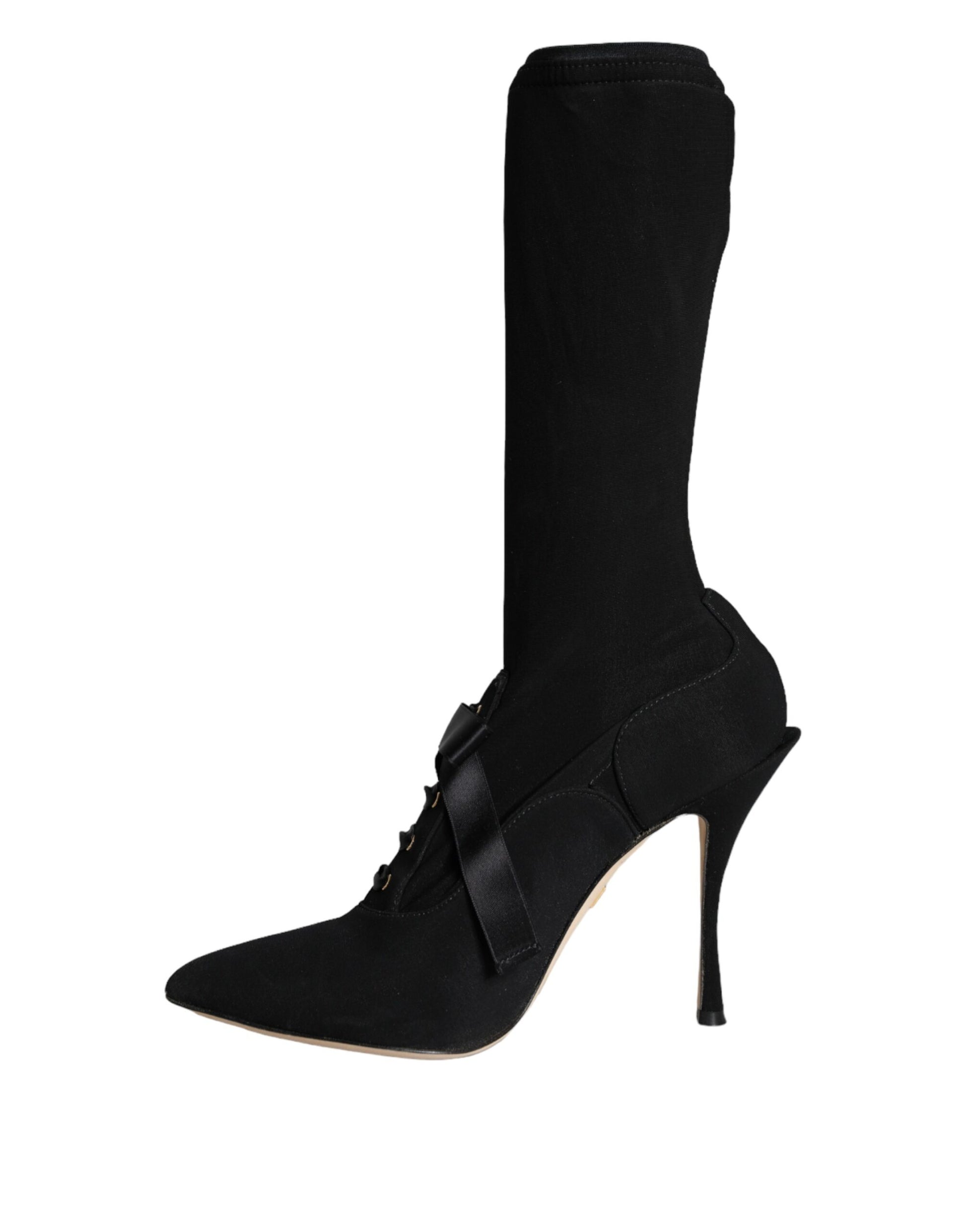 Black boot with high heel and lace detailing