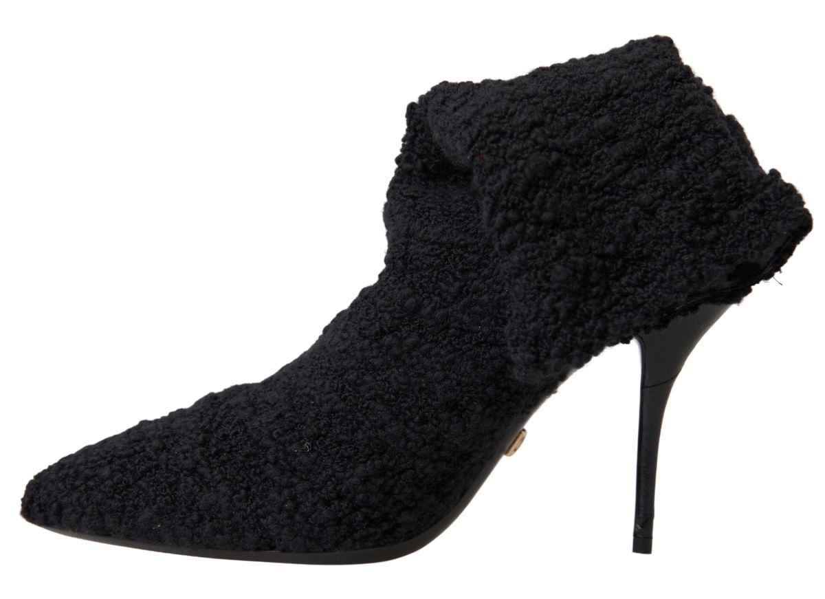 Black velvet ankle strap heels with pointed toe and high heel