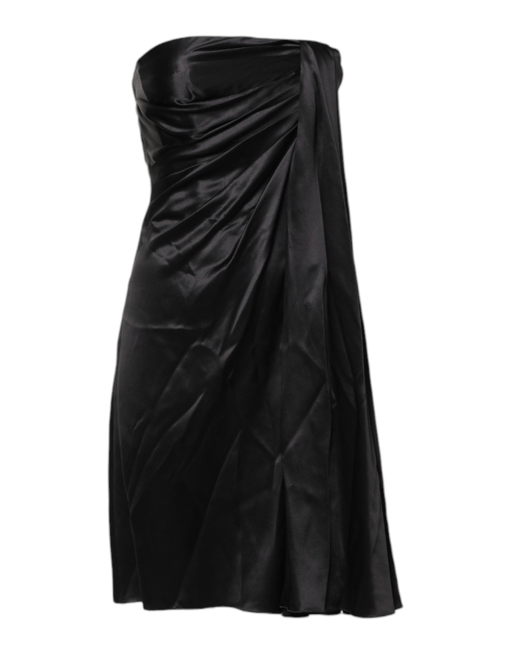 Black strapless sheath dress with ruched texture and fitted waist, from the brand Dolce & Gabbana