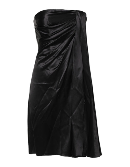 Black strapless sheath dress with ruched texture and fitted waist, from the brand Dolce & Gabbana