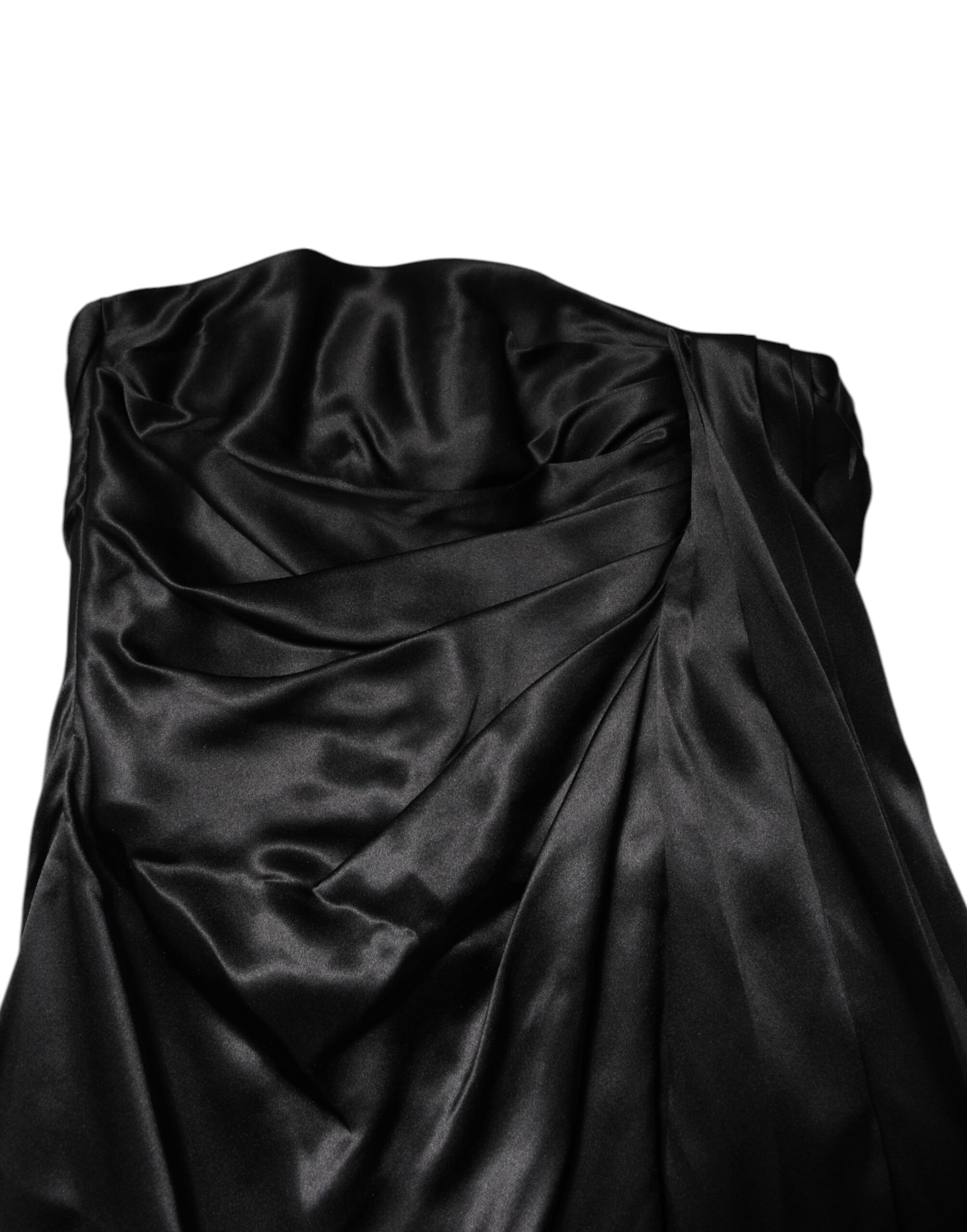 Black strapless sheath dress with ruched detailing