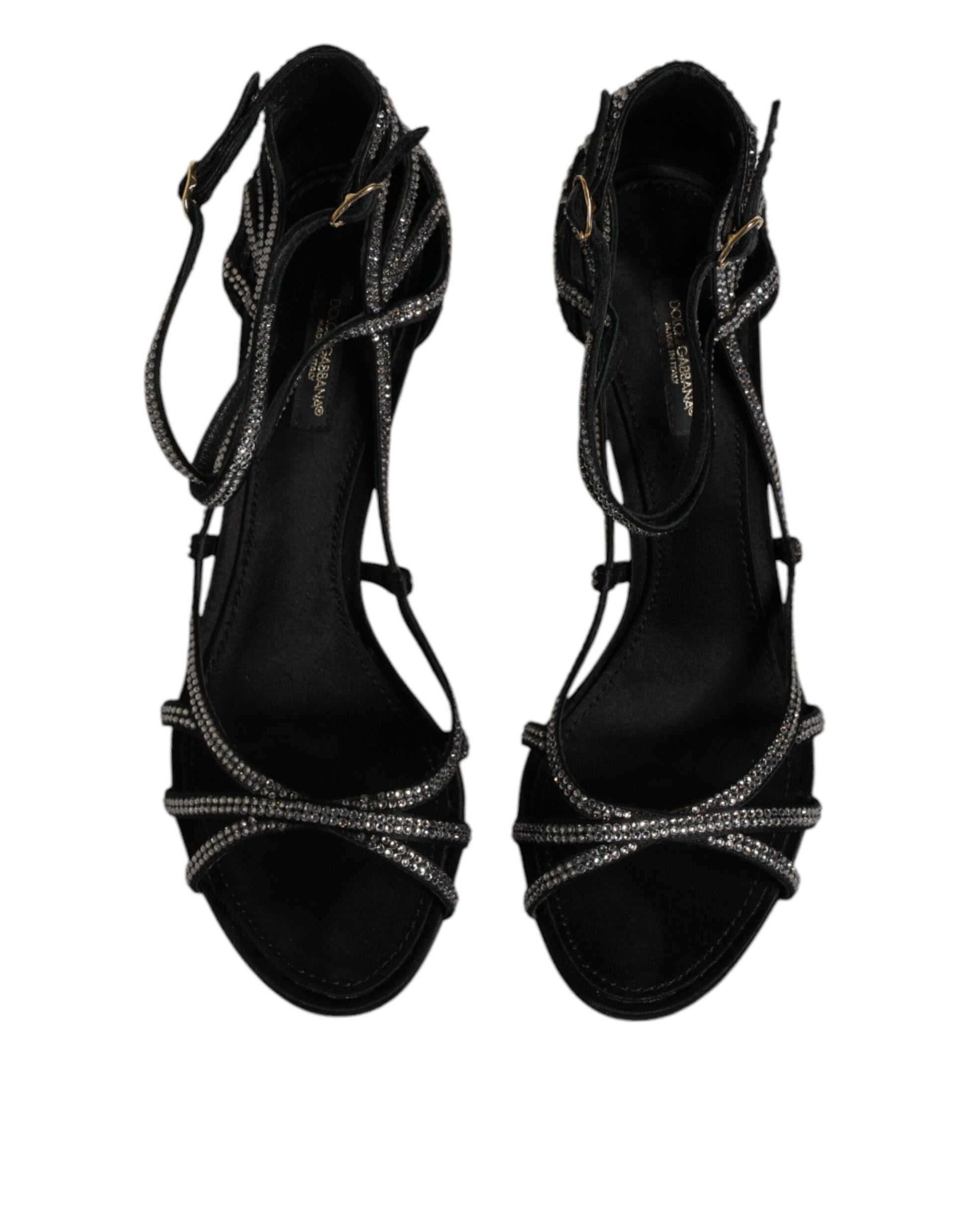 Pair of black high heel shoes with embellishments