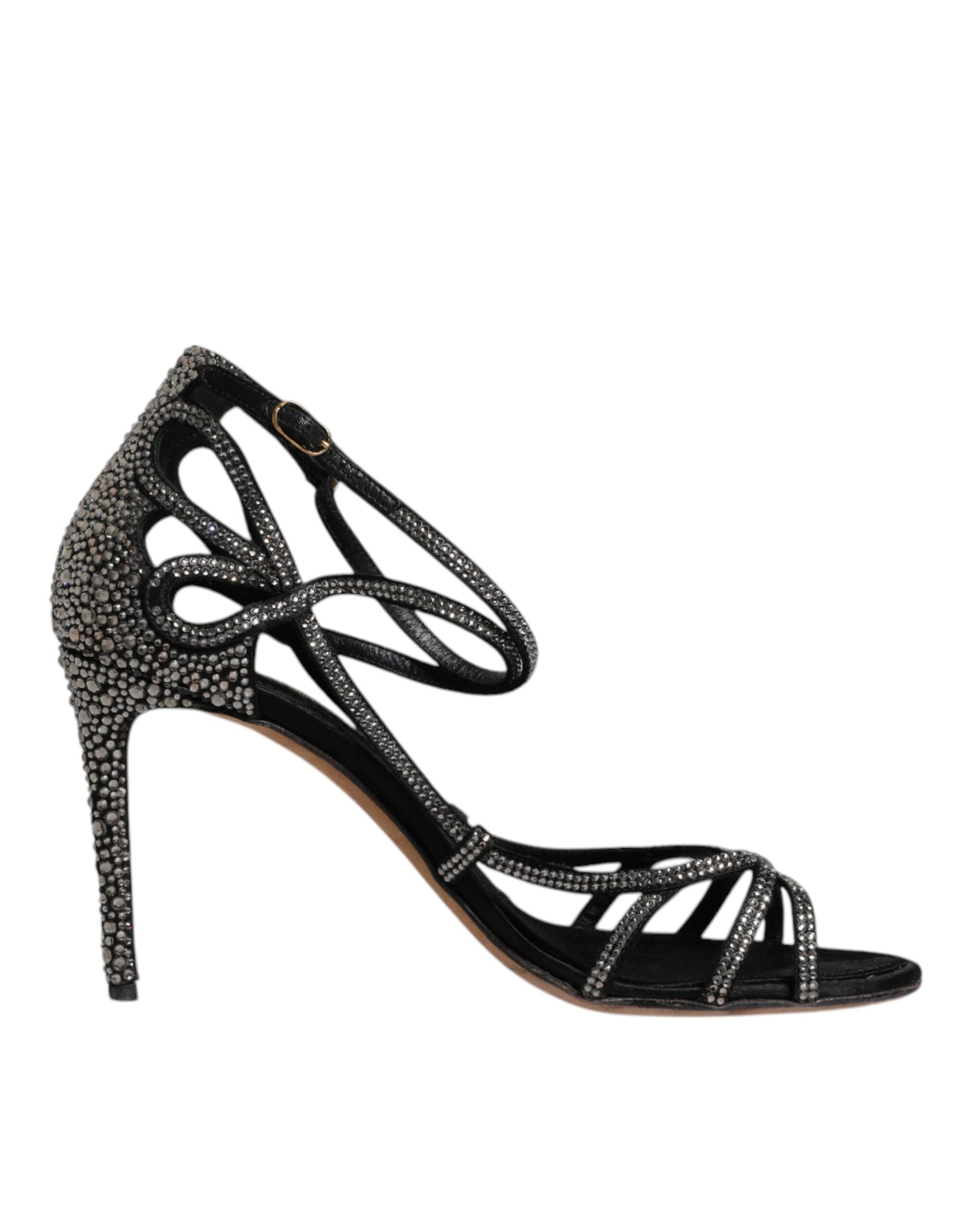 High heel shoe with embellishments on toe and ankle