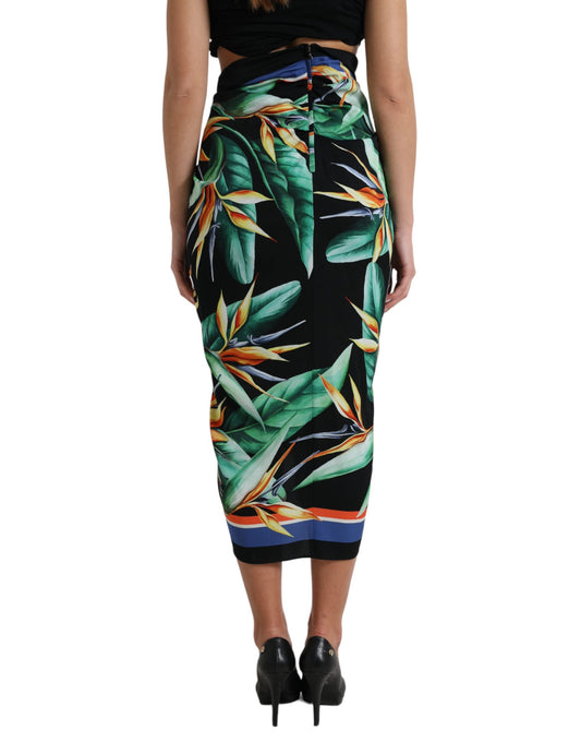 Black skirt with tropical leaf pattern