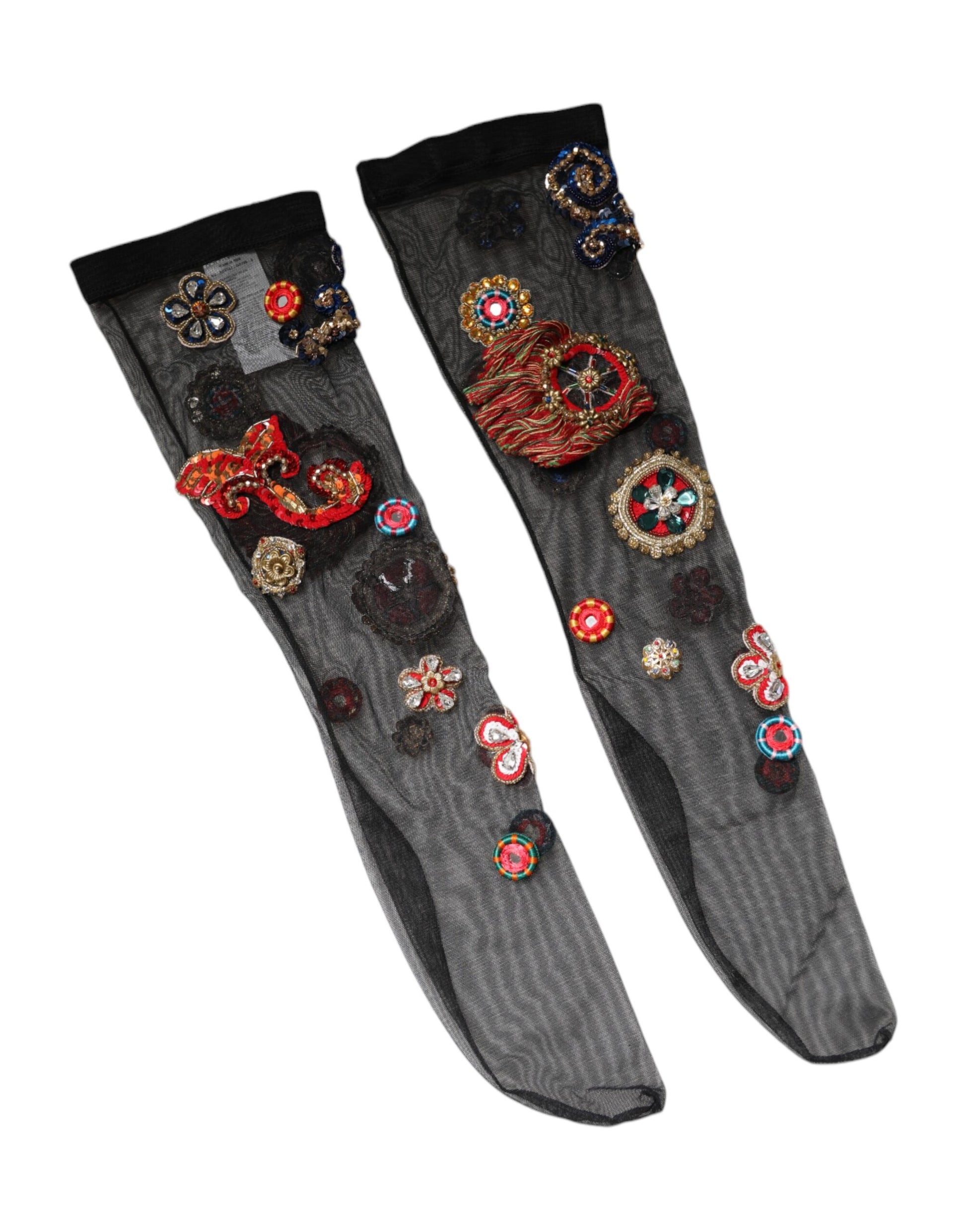 Pair of socks with embroidered designs