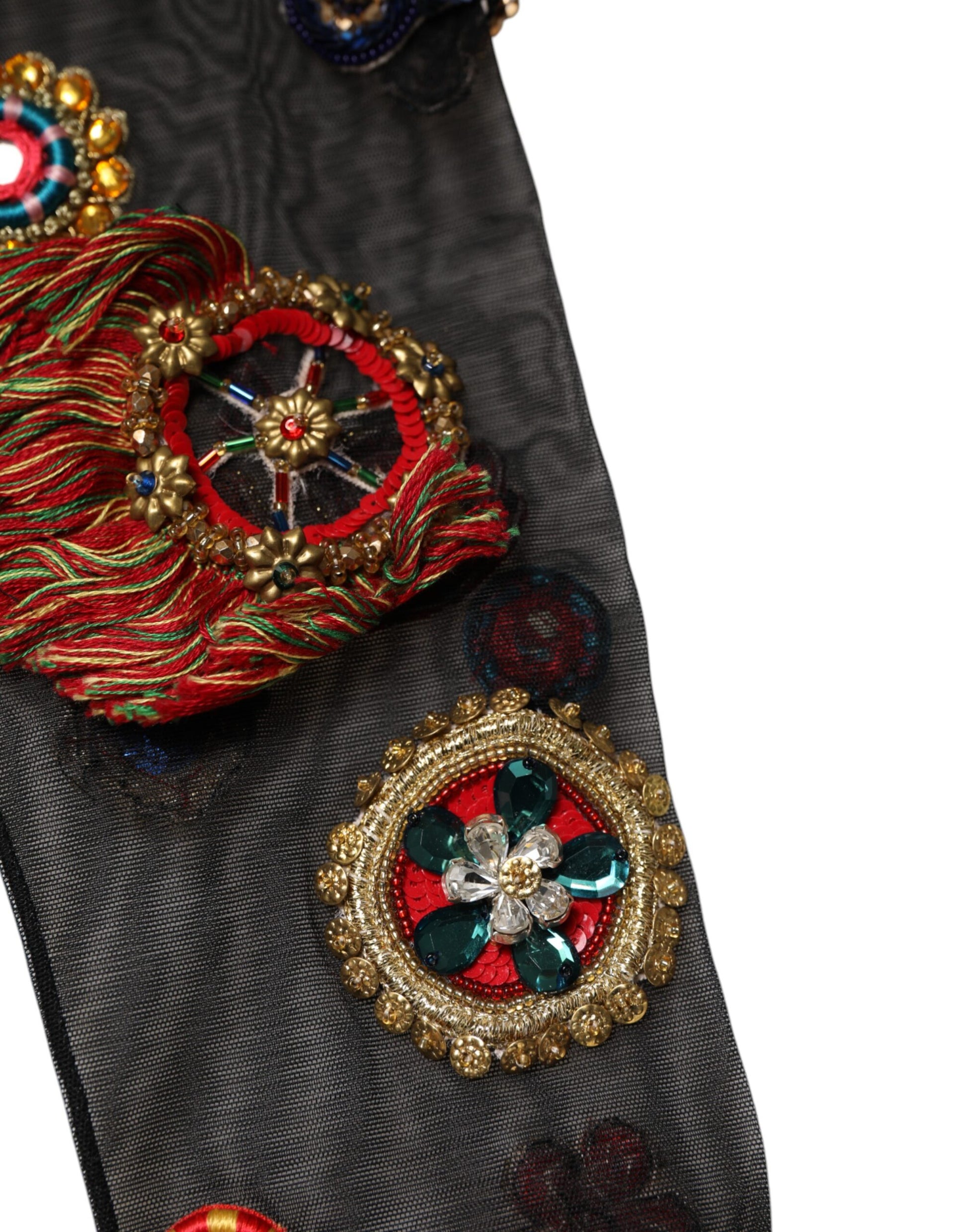 Decorative embroidery on black fabric