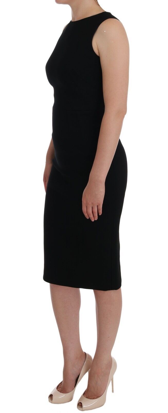 A black sheath dress with crystal embellishments