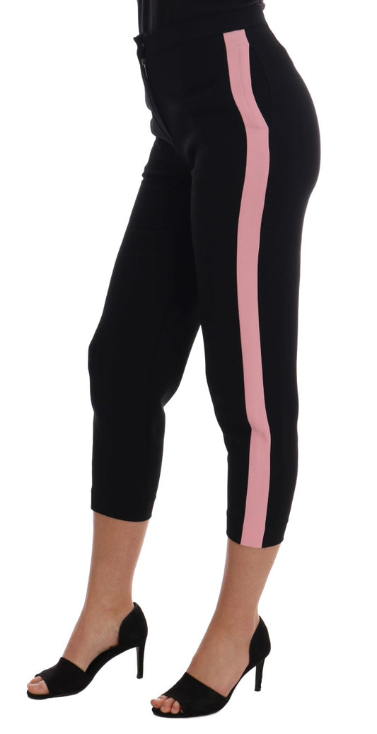 Black leggings with pink stripes on legs