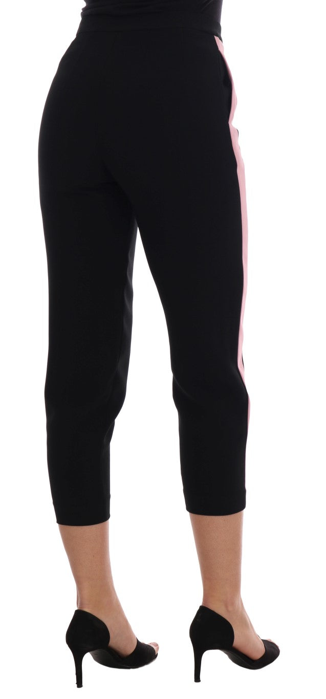 Black leggings with pink trim on a model
