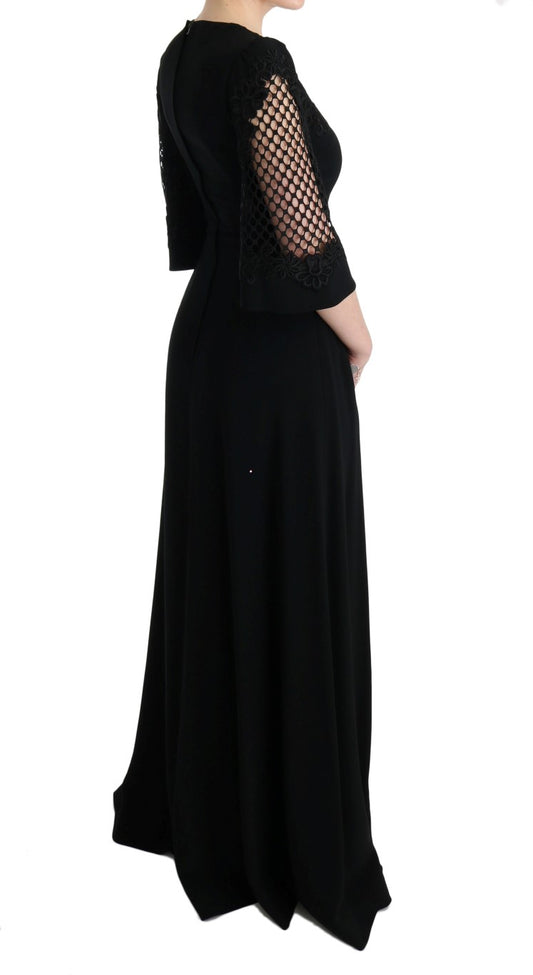 Long black dress with sheer overlay