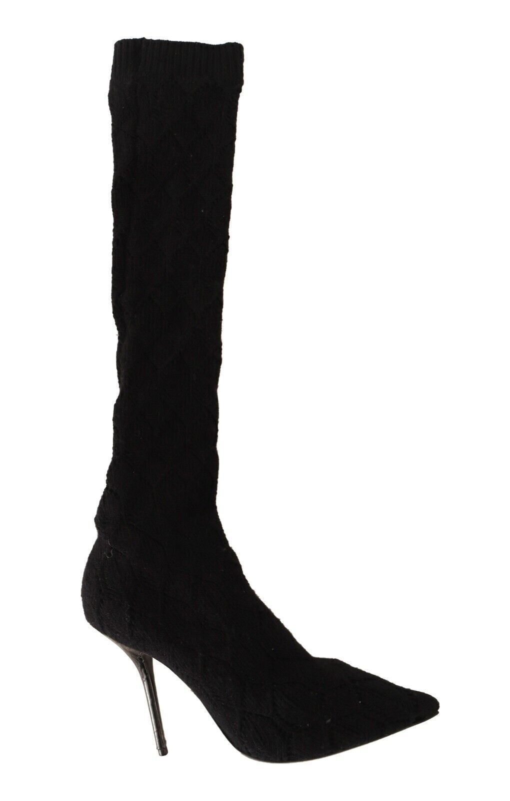 Black knee high boots with heels and pointed toe