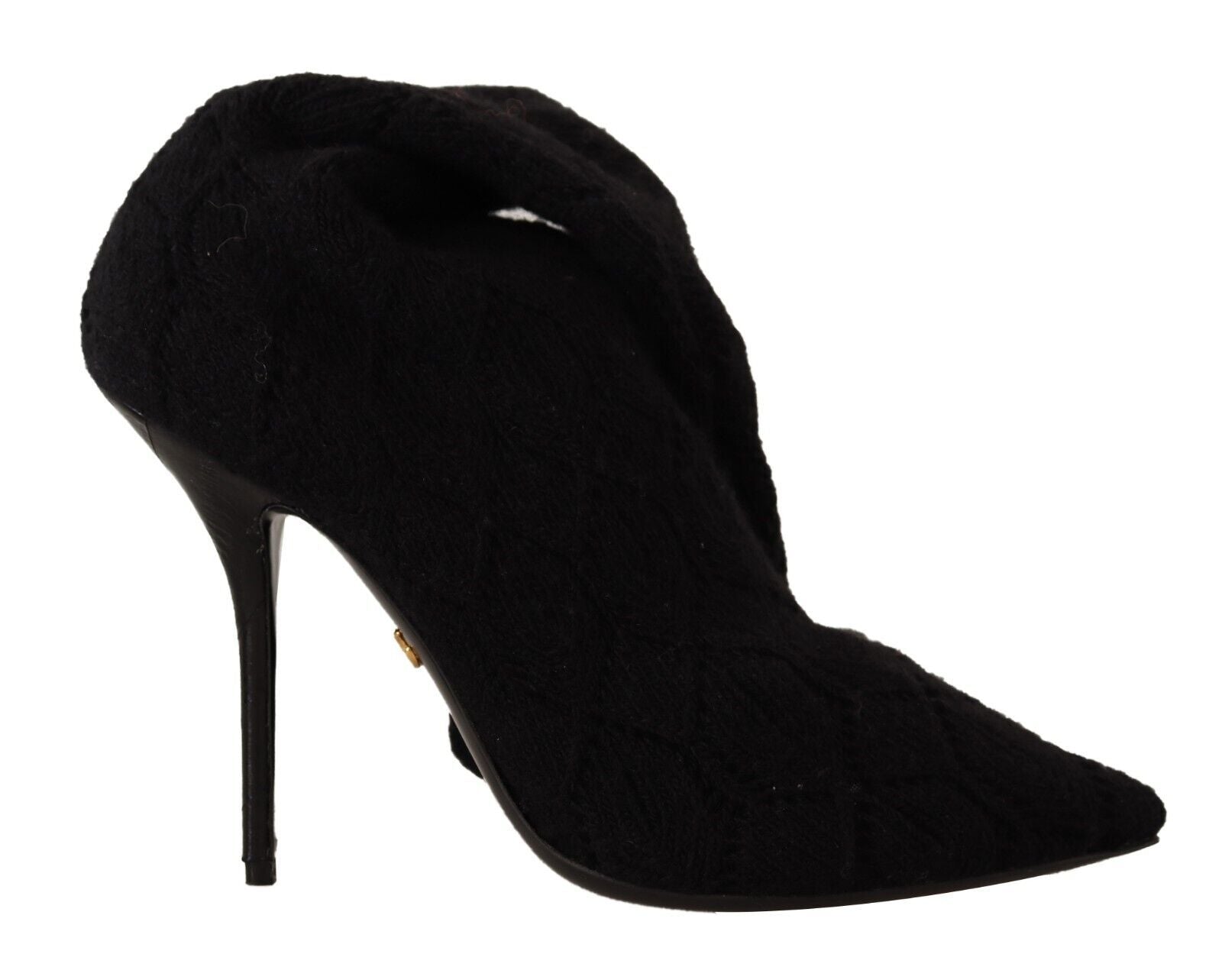 Black high heel shoe with a furry texture on top