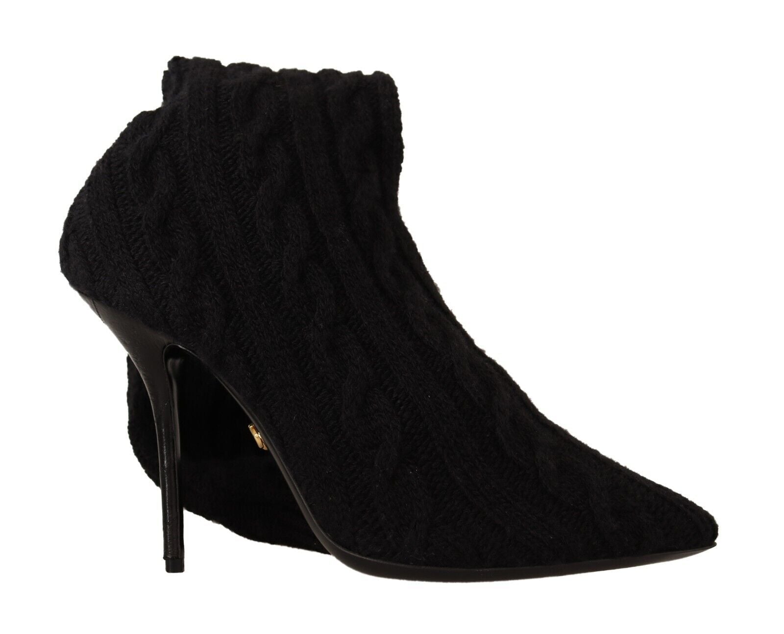 Black suede ankle boot with a pointed toe and high heel