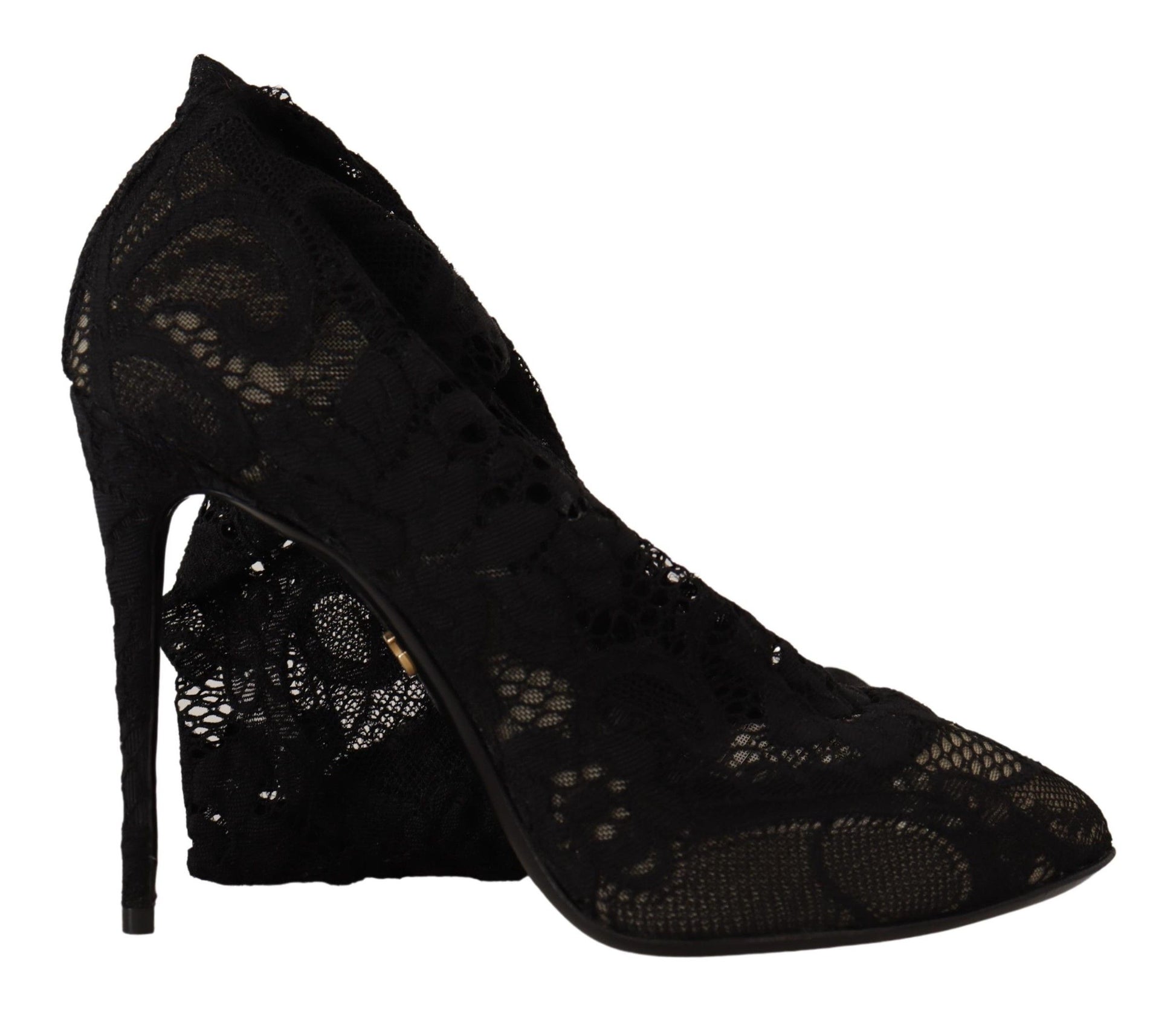 Black lace up high heel shoe