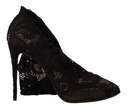 Black lace up high heel shoe