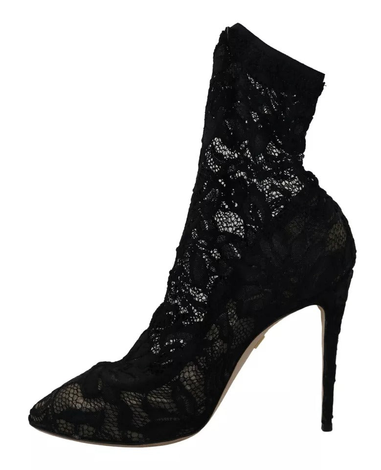 Black high heel boot with lace detailing