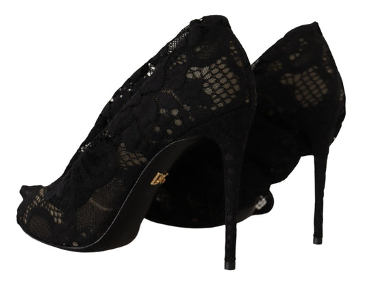 Pair of black lace up high heels