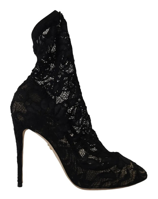 Black lace up high heel boot