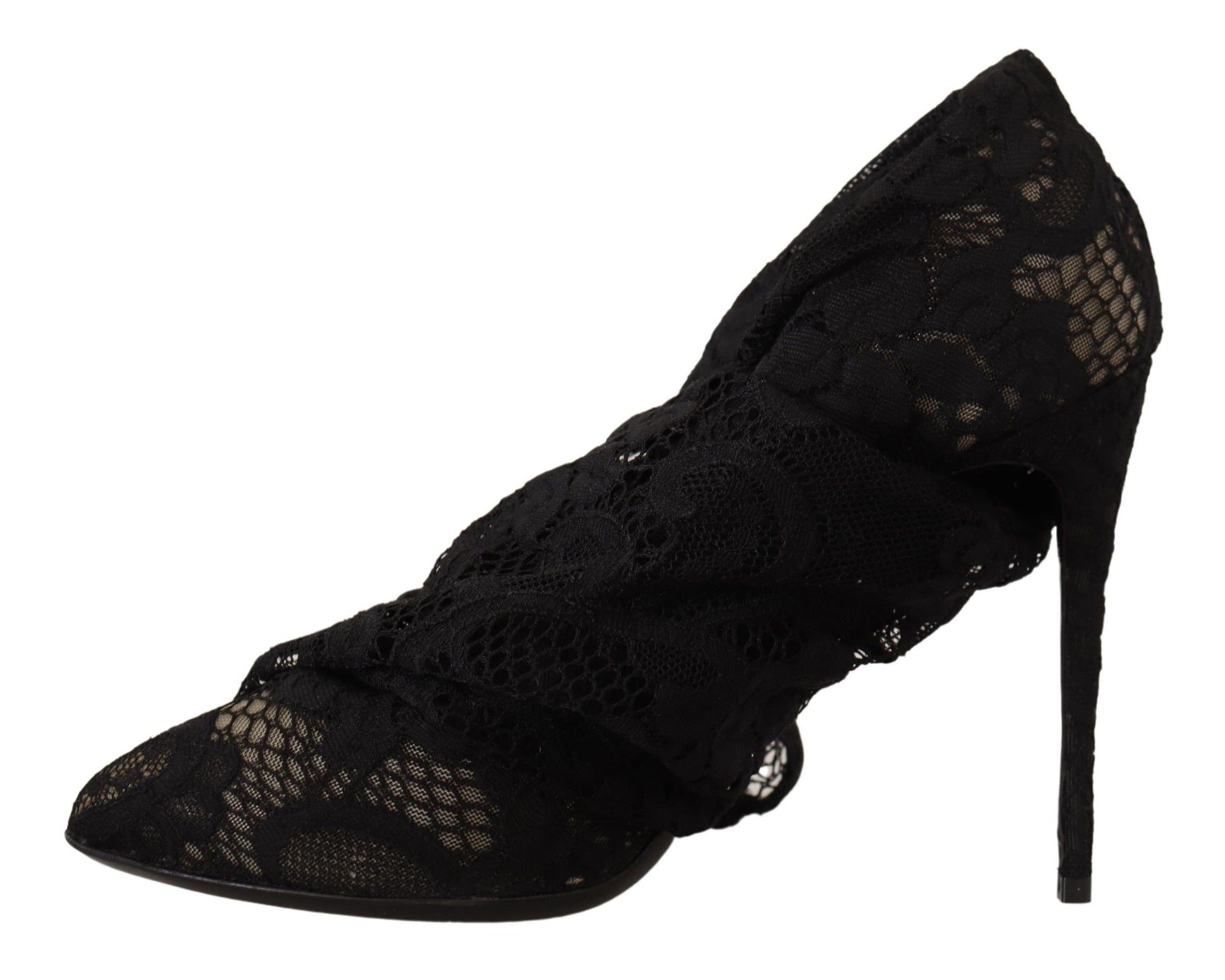 Black lace up high heel shoe