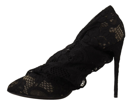 Black lace up high heel shoe