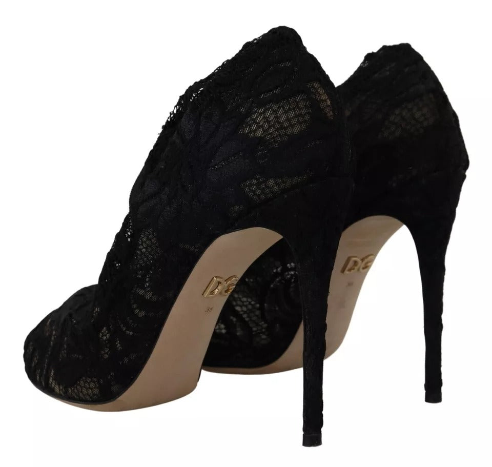 Black high heel shoes with lace detailing