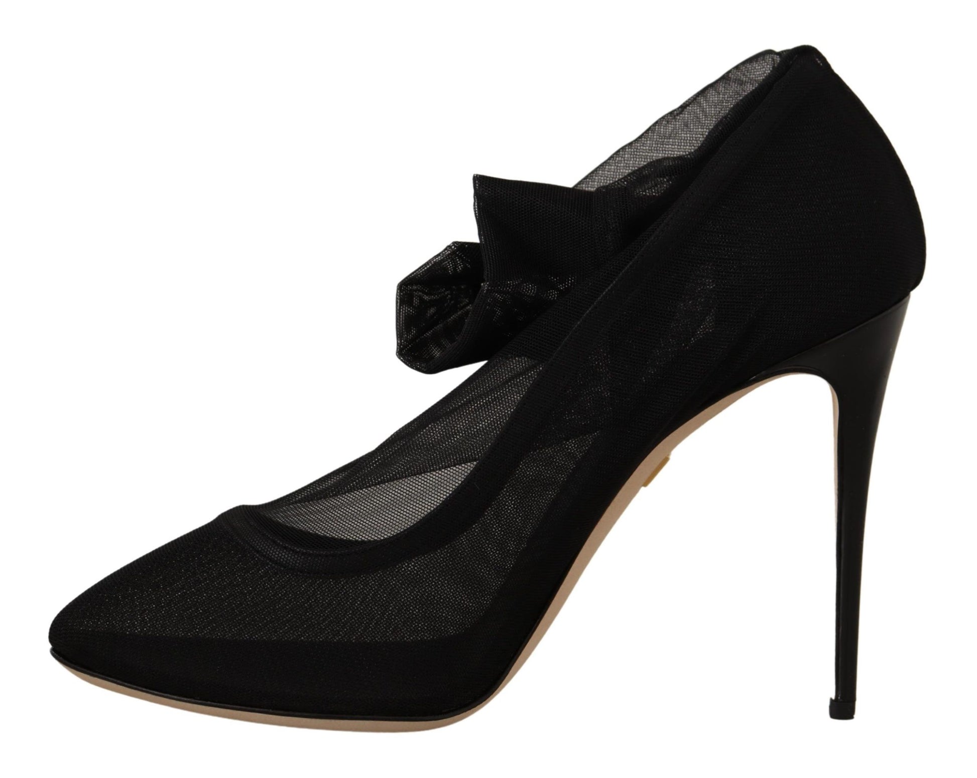 Black high heel shoes with bow detail and stiletto heels