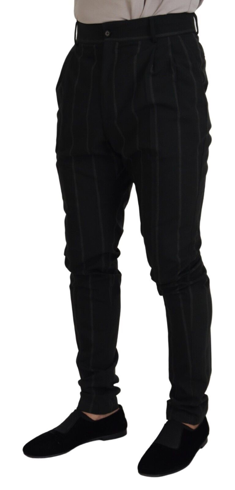 Pair of black trousers with a plaid pattern