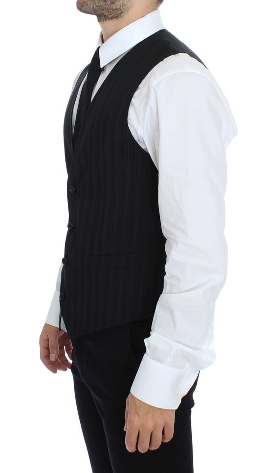 A black striped vest gilet with a stretchy material, part of the Dolce & Gabbana collection
