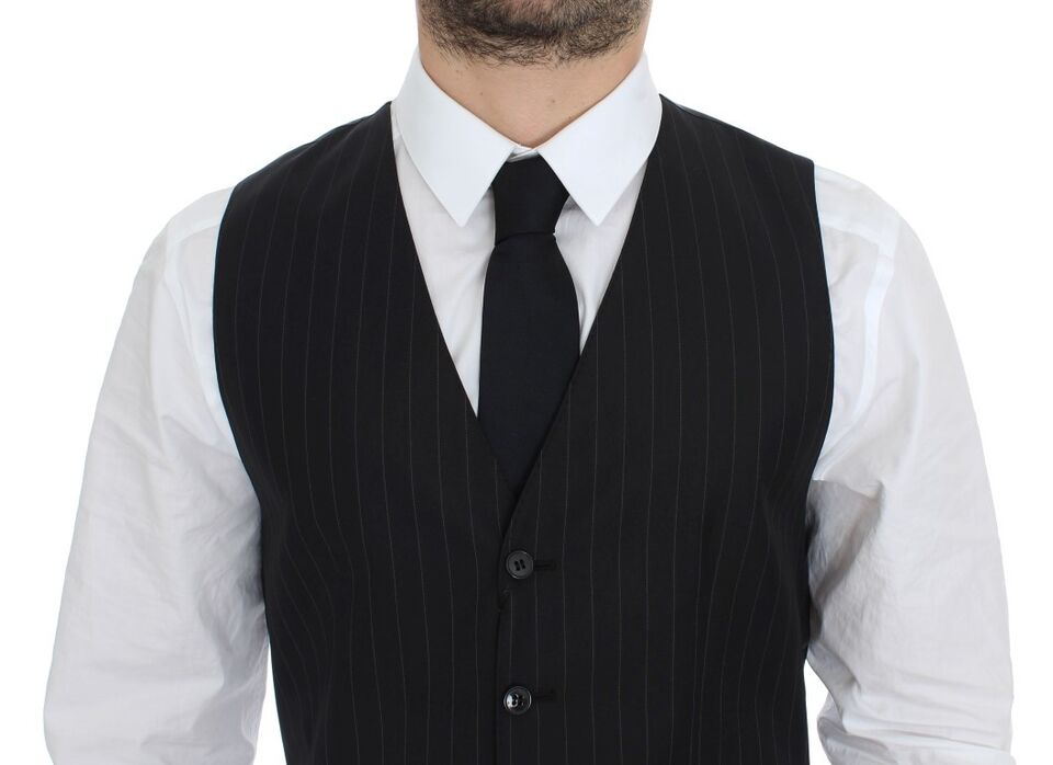 A black striped vest with wool and silk fabric