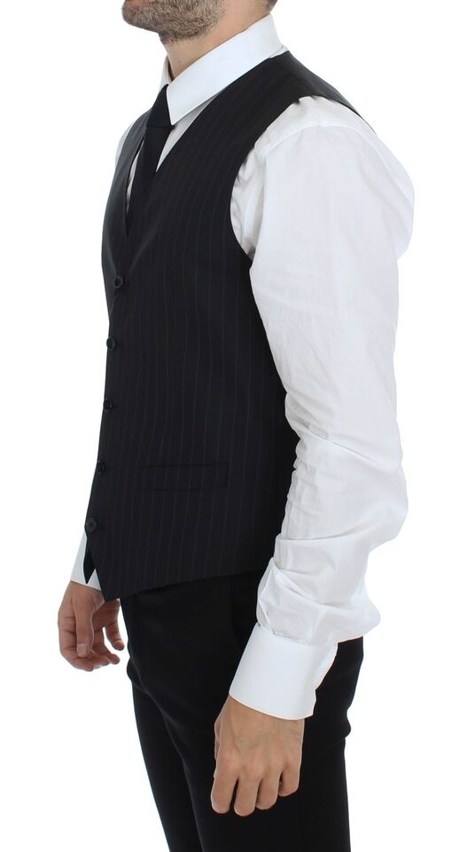 A black striped vest with wool and silk fabric