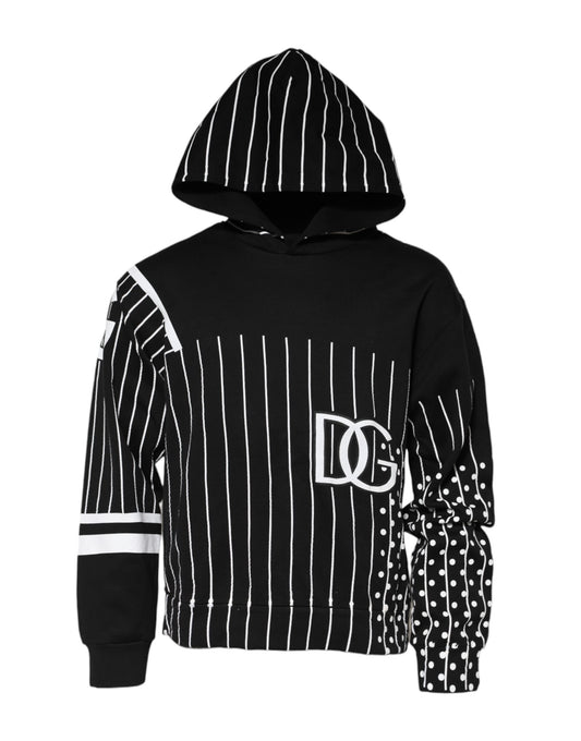 Black hoodie with white stripes and lettering