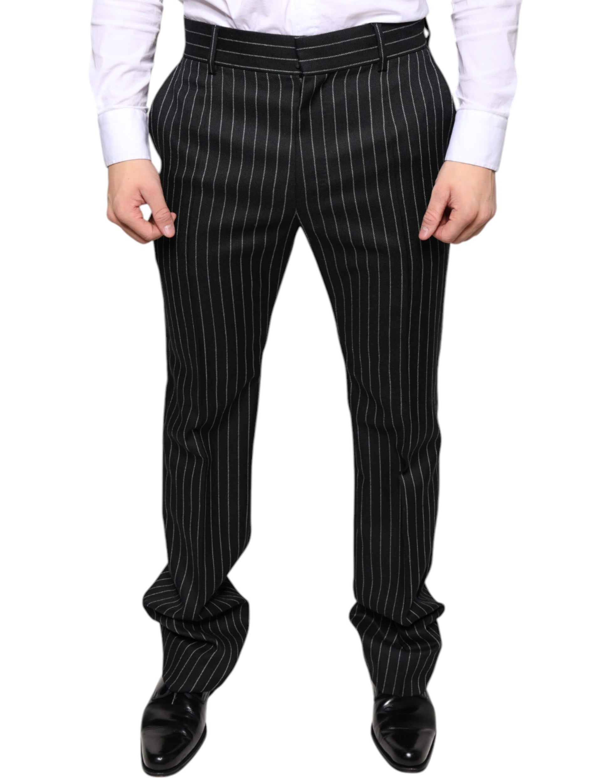A pair of black striped men's dress pants by Dolce & Gabbana