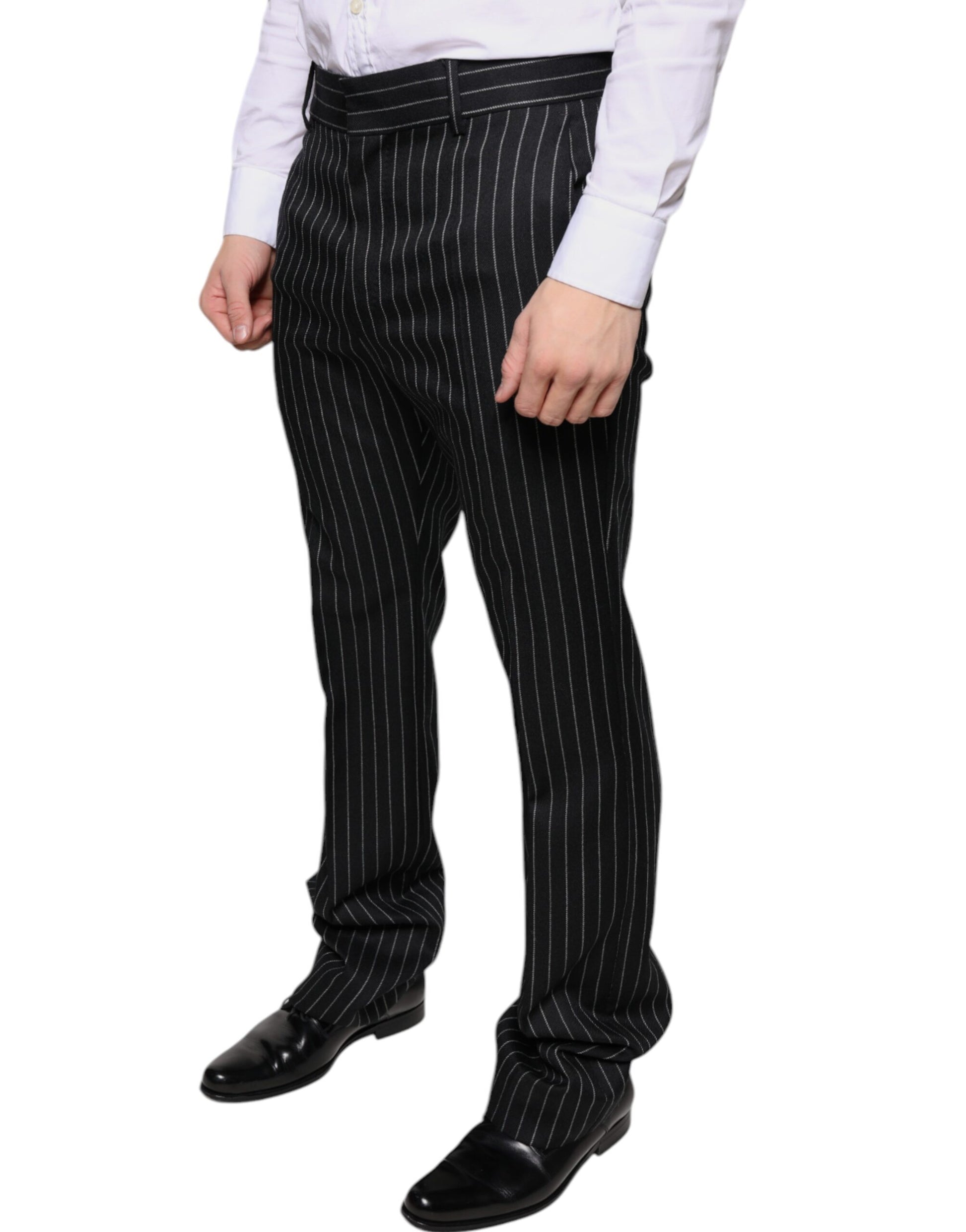 A pair of black striped men's dress pants from the brand Dolce & Gabbana