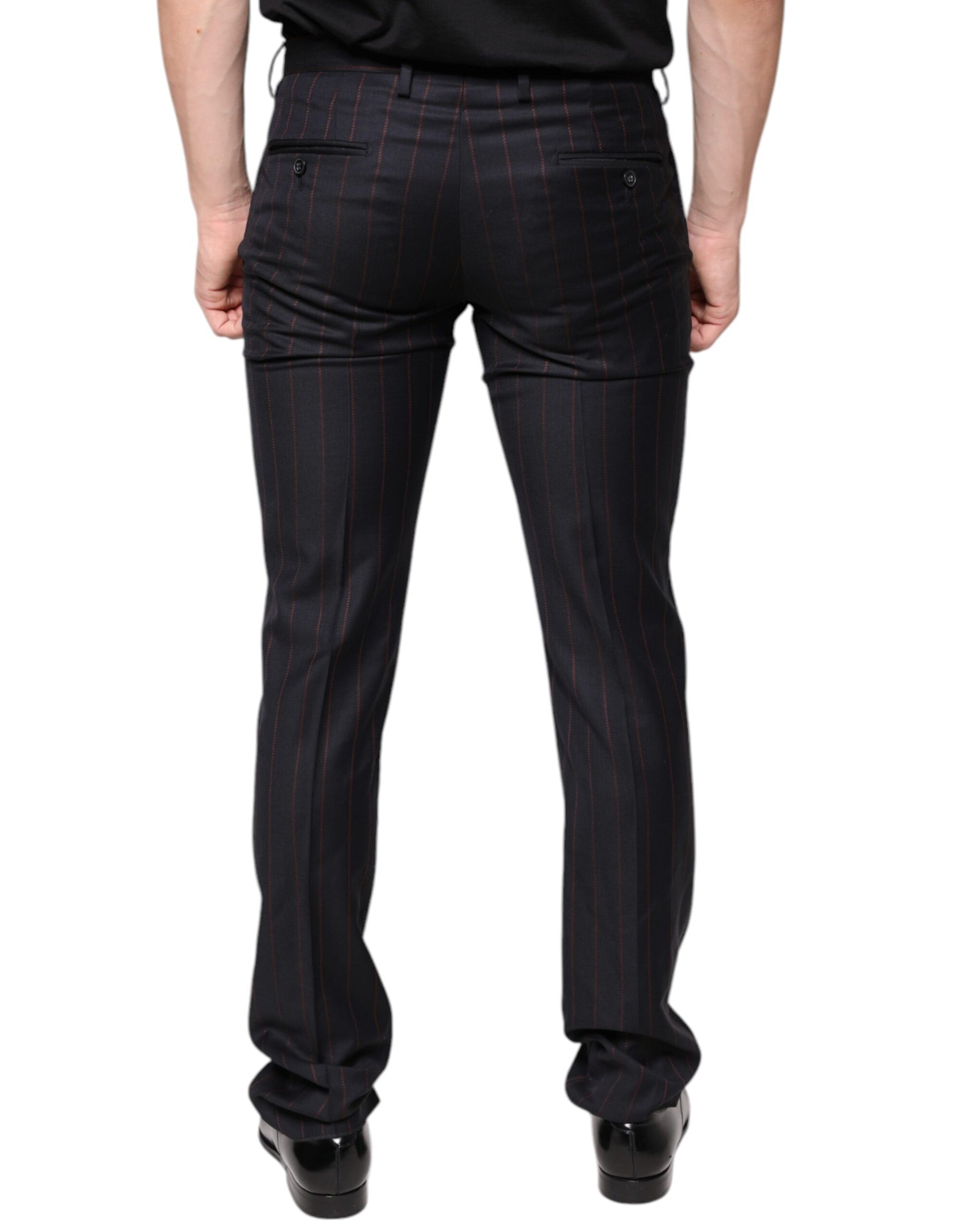A pair of black striped men's dress pants from the brand Dolce & Gabbana