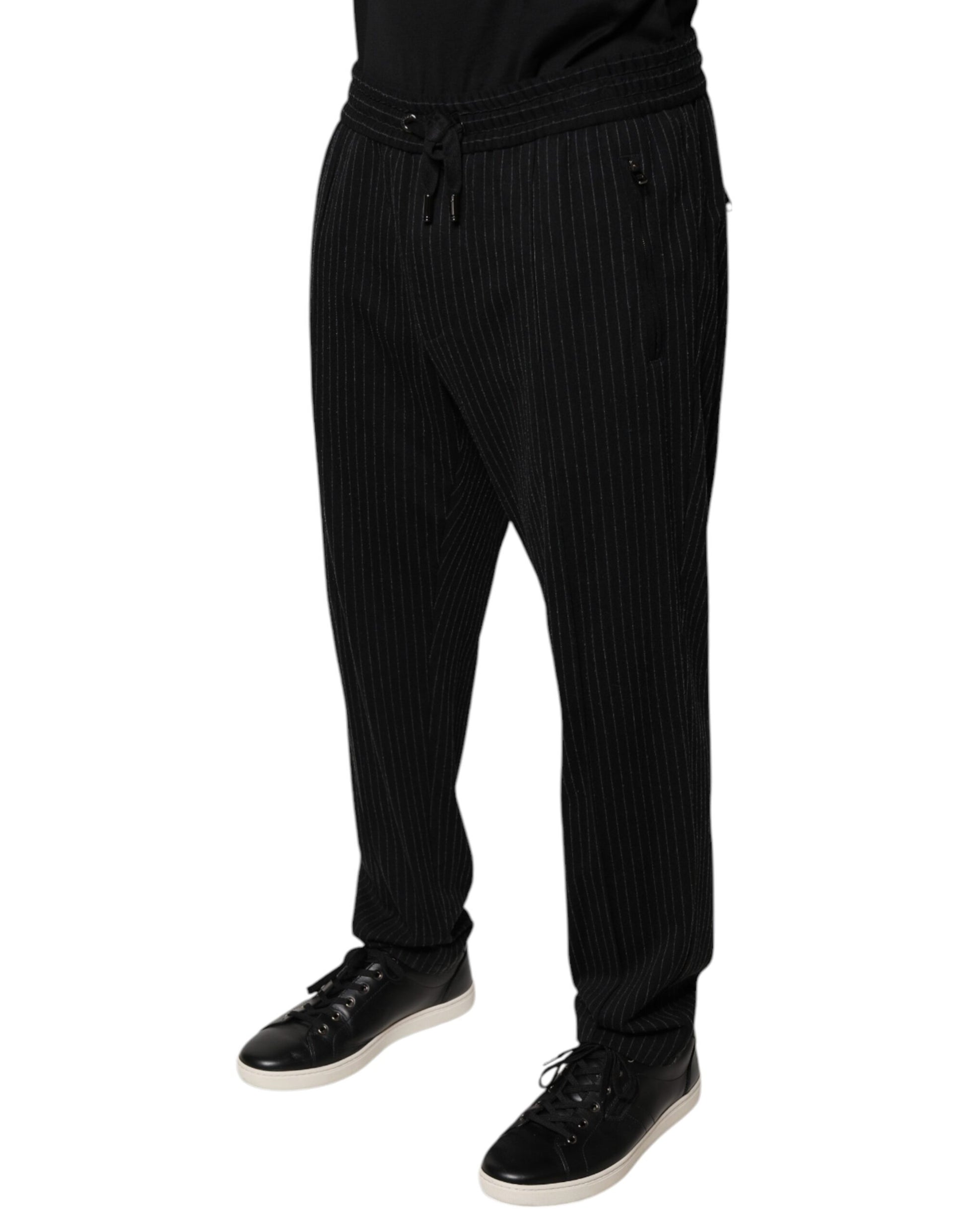 A pair of black striped viscose skinny dress pants