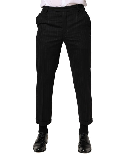 Men's formal trousers with black stripe pattern, wool material