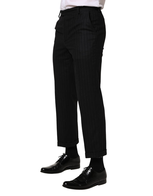 Men's formal trousers with black stripe pattern, wool material